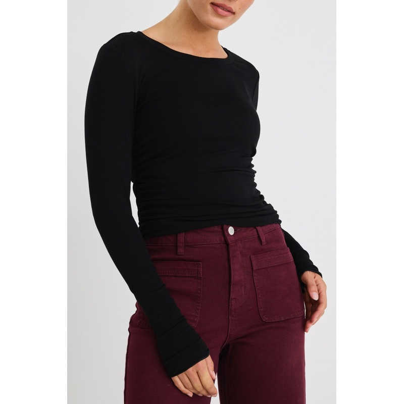 Muster Black Stretch Rouched Side Crew Top