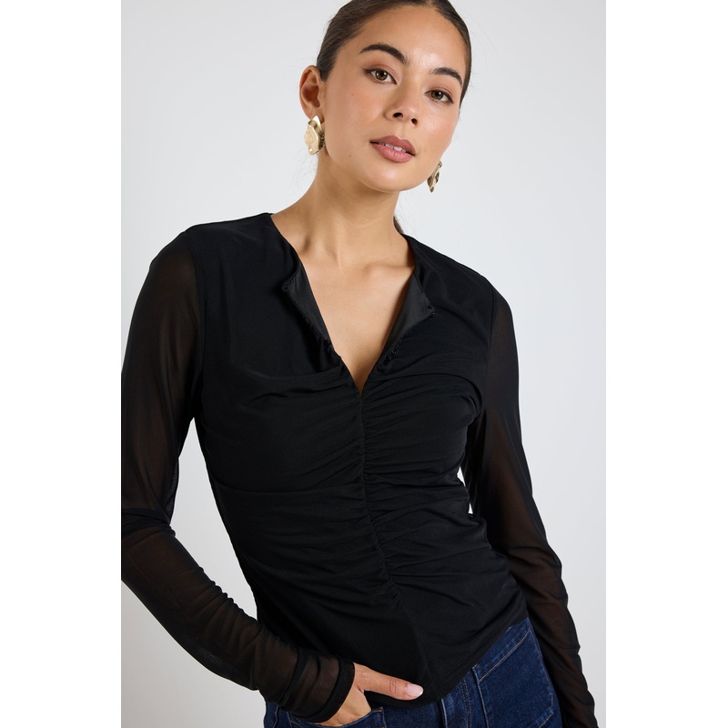 Network Black Mesh Keyhole LS Top