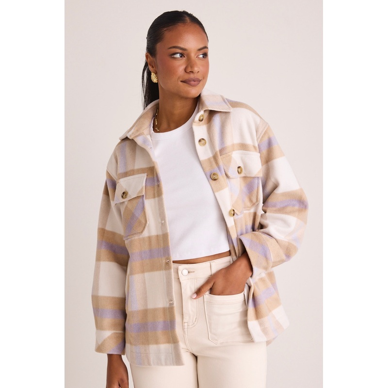 Oslo Tan Purple Check Shacket