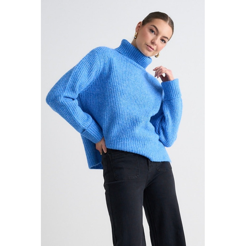 Penelope Azure Blue Roll Neck Knit Jumper