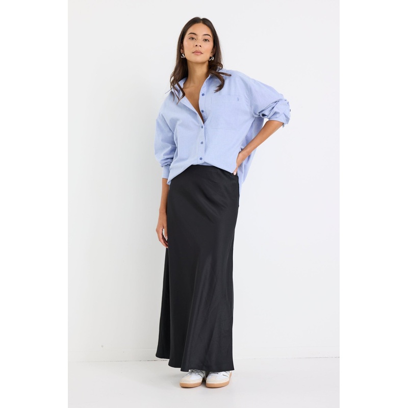 Prodigy Black Satin Bias Maxi Skirt