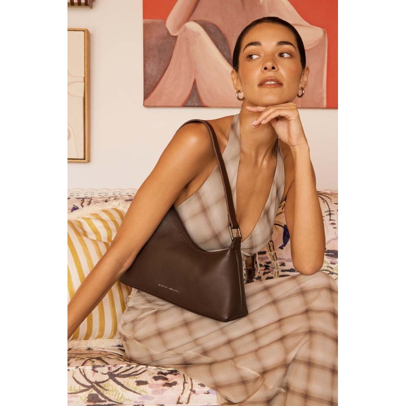 Reverie Cocoa Asymmetric  Leather Shoulder Bag