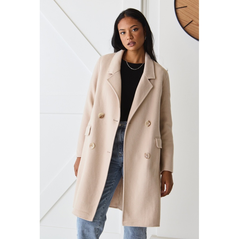 Stockholm Taupe Wool Blend Double Breasted Coat