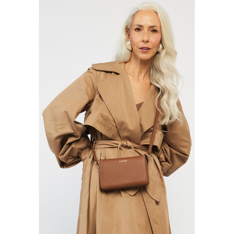 Tilly Multi Pocket Tan Leather Crossbody Clutch