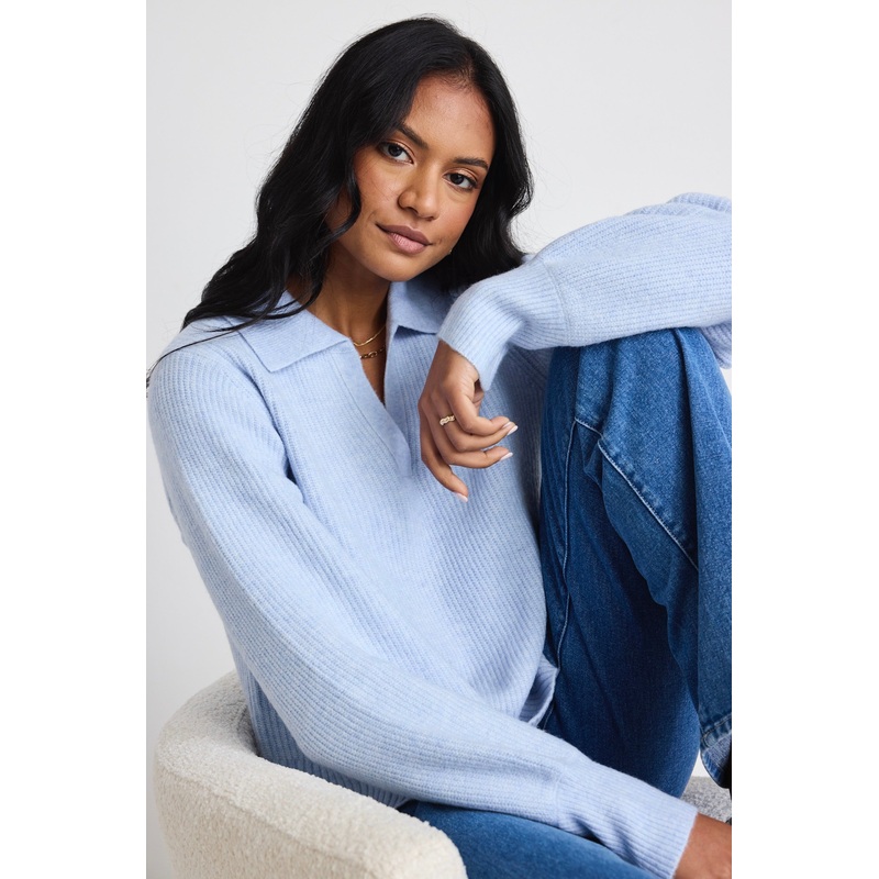 Truth Ice Blue Collar Chunky Knit Jumper