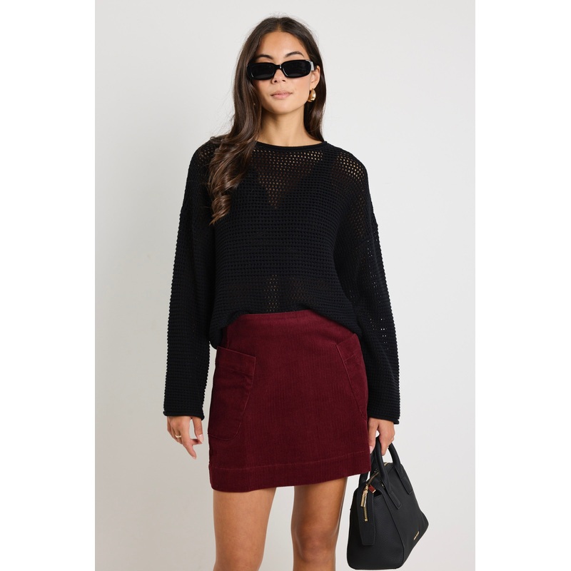 Valid Burgundy Plum Cord Mini Skirt