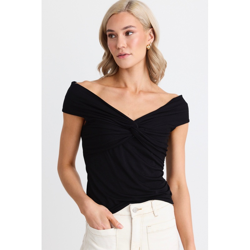 Whiskey Black Stretch Twist Front Top