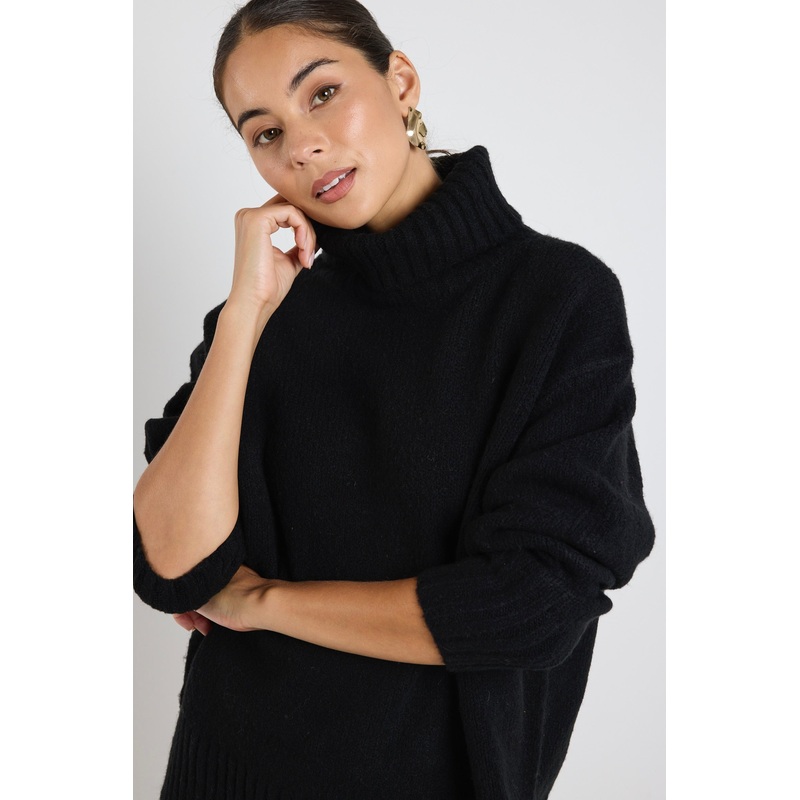 Zealous Black Roll Neck Super Soft Knit Jumper