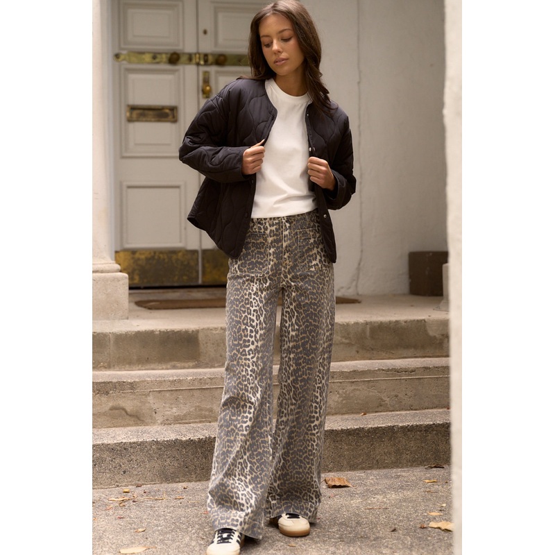 Zoey Leopard High Rise Wide Leg Pocket Jean
