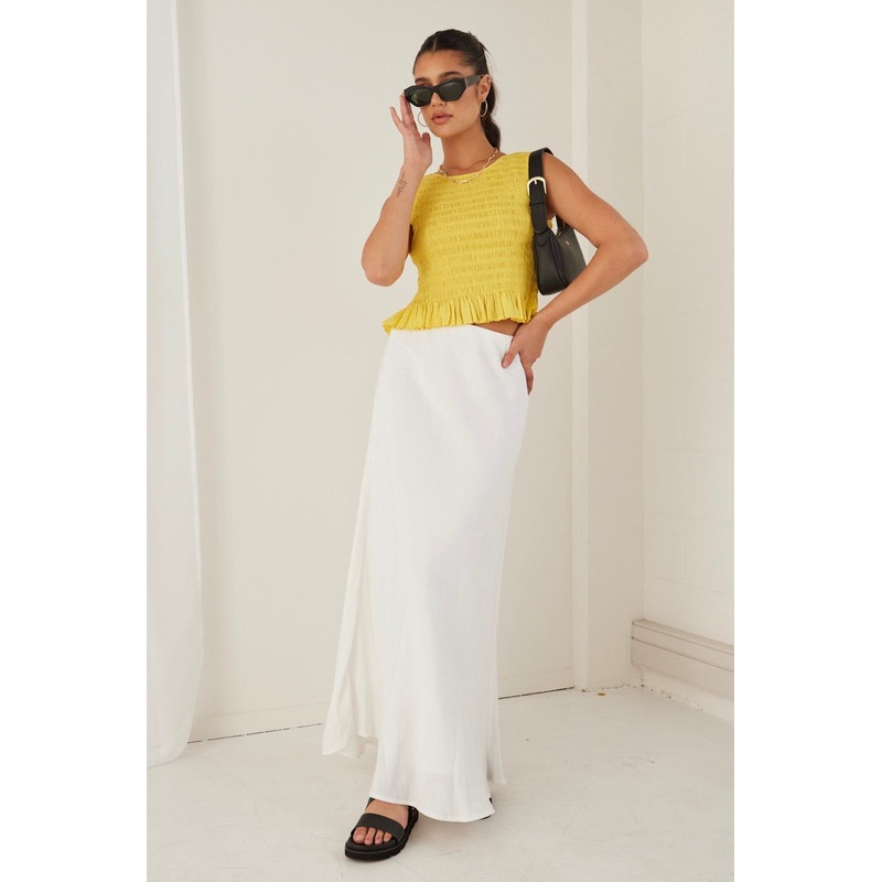 Assertive Sunshine Yellow Shirred Poplin Sleeveless Shell Top