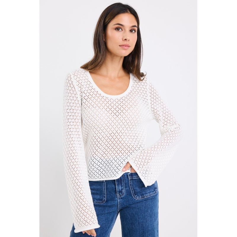 Aurora Ivory Scoop Neck Crochet Knit Jumper
