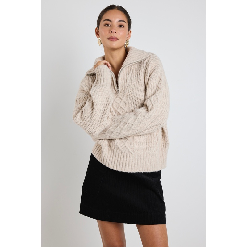 Axis Oat Marle Quater Zip Cable Jumper