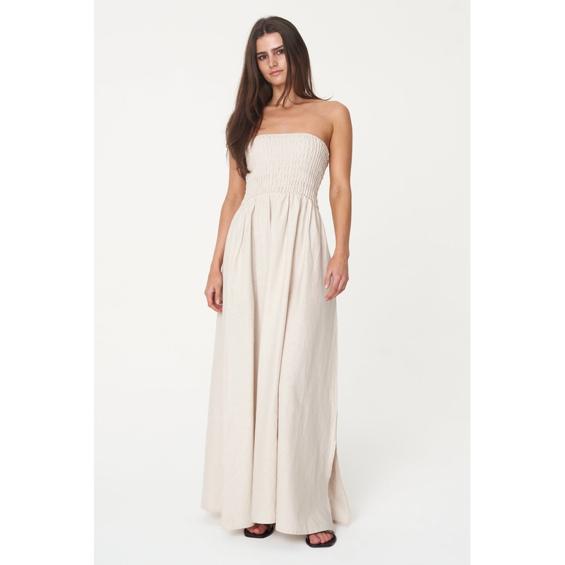 Casa Natural Strapless Linen Midi Dress