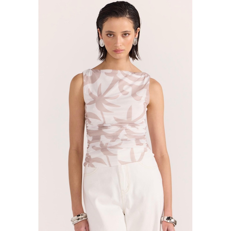 Celeste Beige Floral Mesh Top