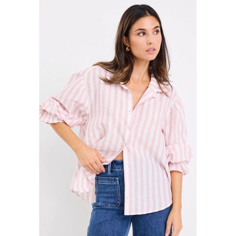 Connection Pink Stripe Button Front Blouse