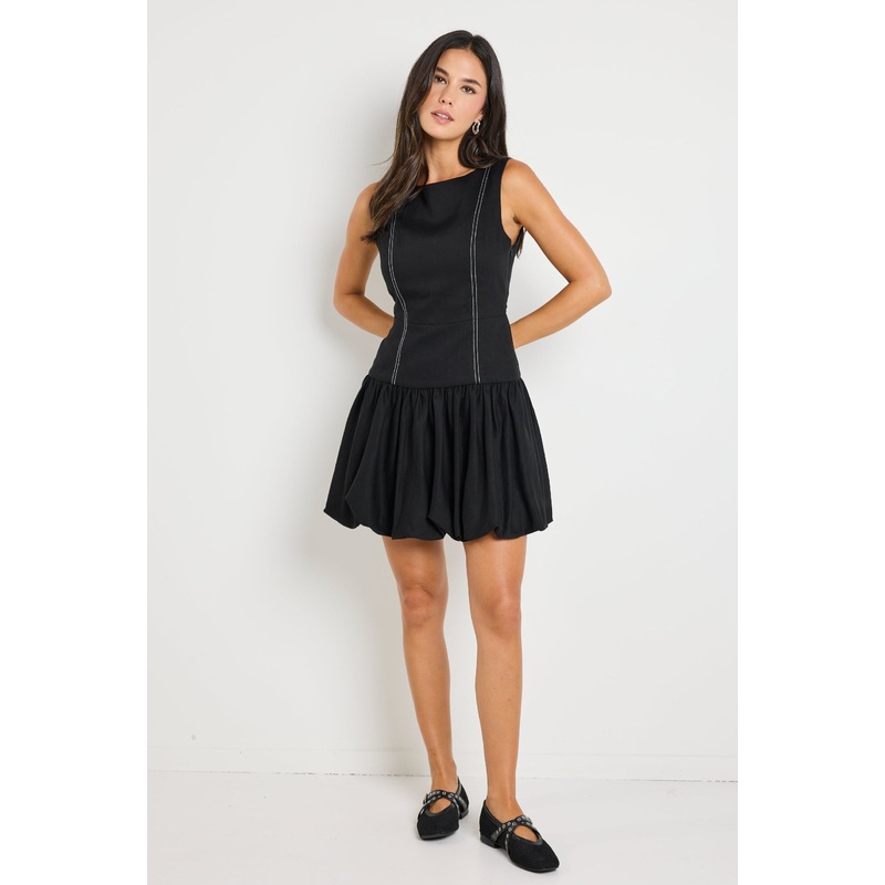 Corvette Black Structured Bubble Mini Dress