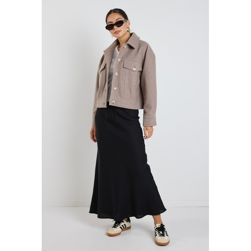 Driver Taupe Boucle Trucker Jacket