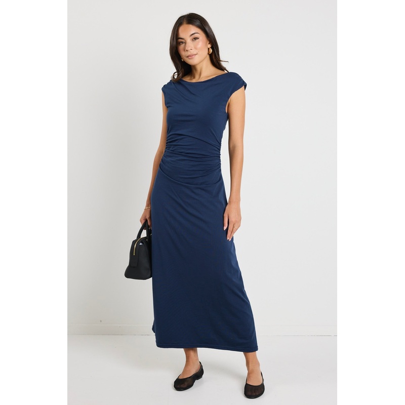 Equator Navy Jersey Rouched Midi Dress