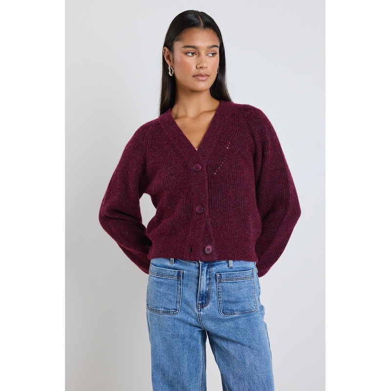 Essence Burgundy Plum Knit Cardigan