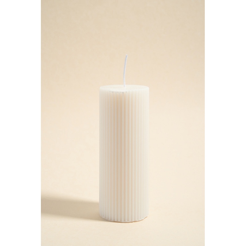 Flat Head Ribbed Column Medium Handmade Soy Ivory Candle