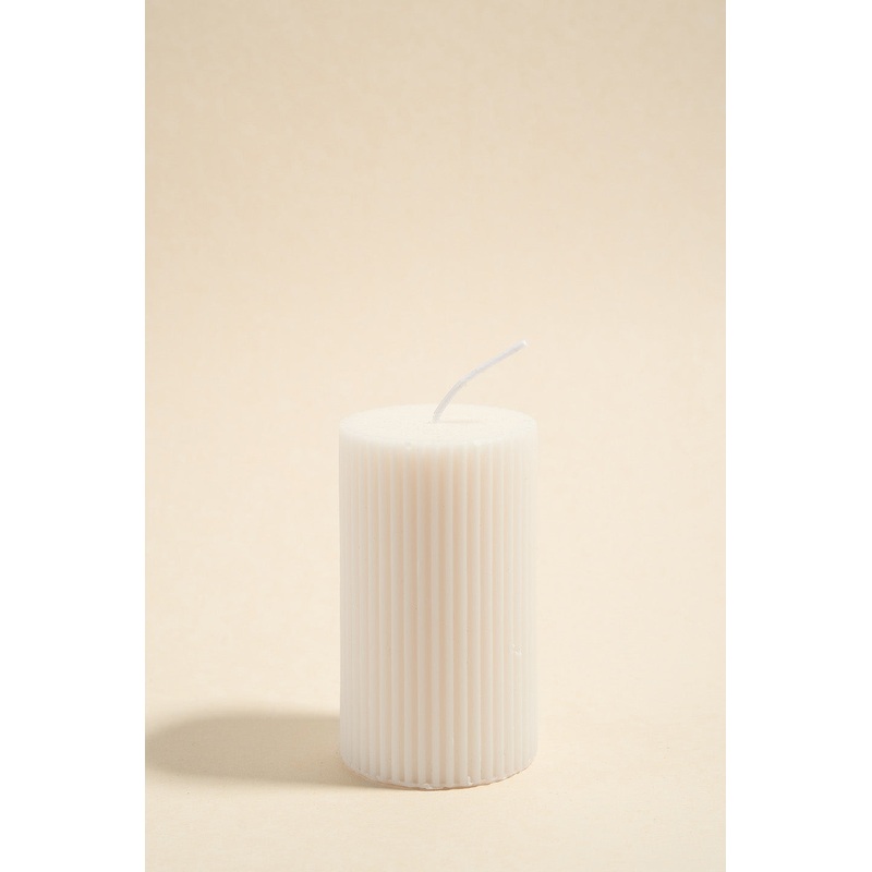 Flat Head Ribbed Column Small Handmade Soy Ivory Candle