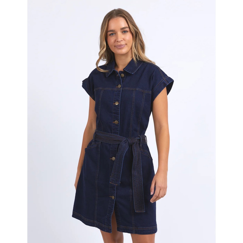 Heidi Dark Blue Denim Front Button SS Mini Dress