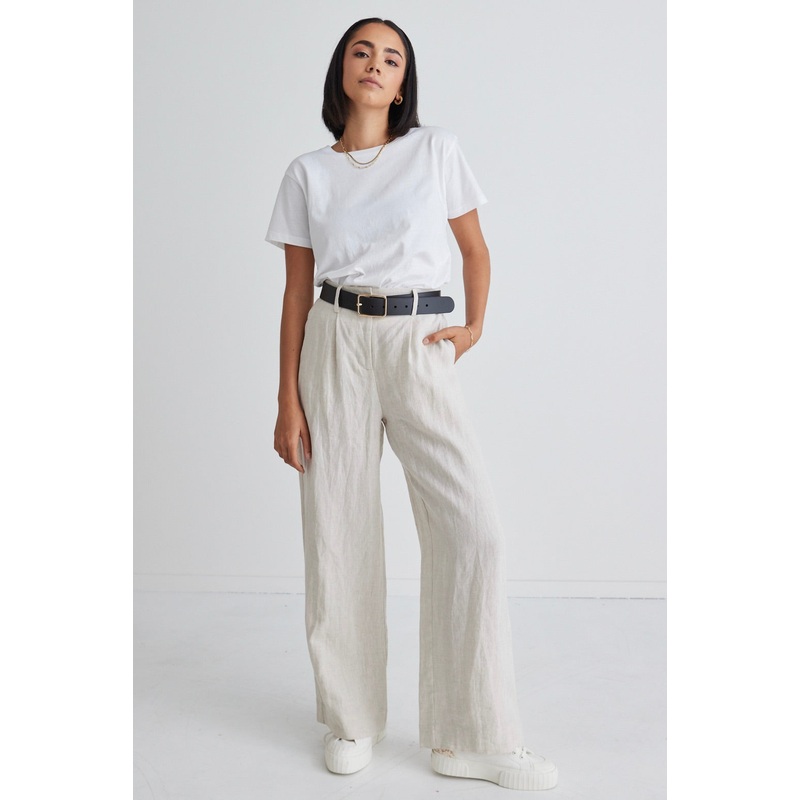 Island Natural Linen Pleat Front Wide Leg Pant