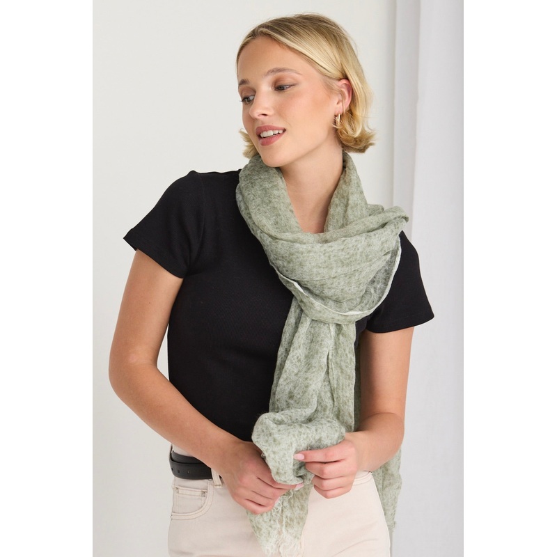 Olive Wool Blend Light Scarf
