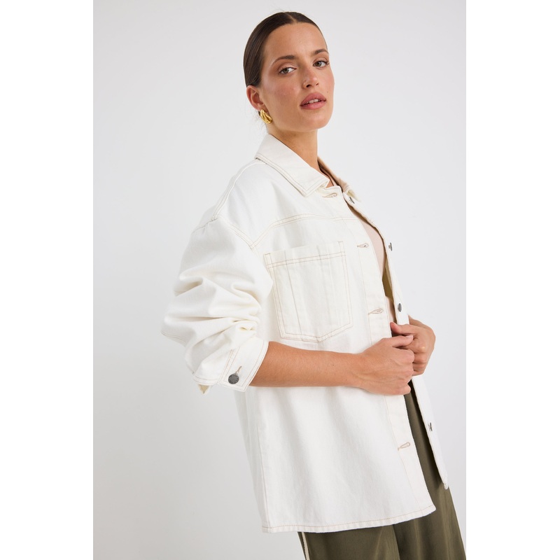 Outback Soft Ivory Relaxed Patch Pocket Denim Shacket