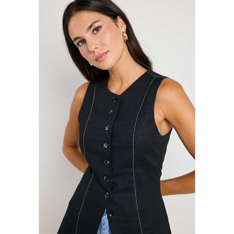 Polarity Black Ramie Crew Neck Fitted Vest