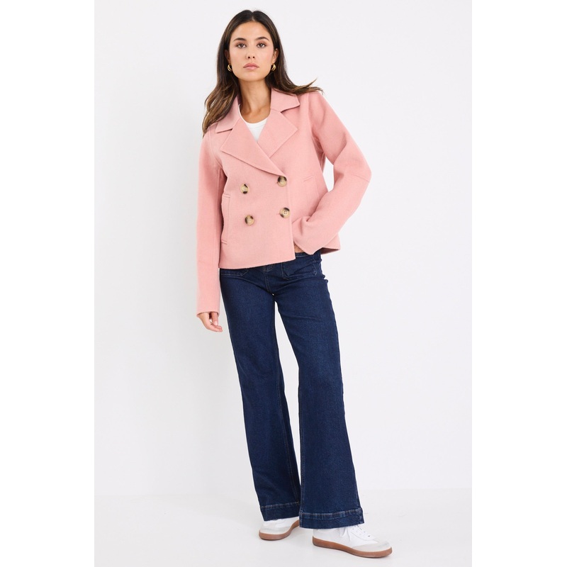 Prestige Blush Wool Blend Short Double Breasted Coat