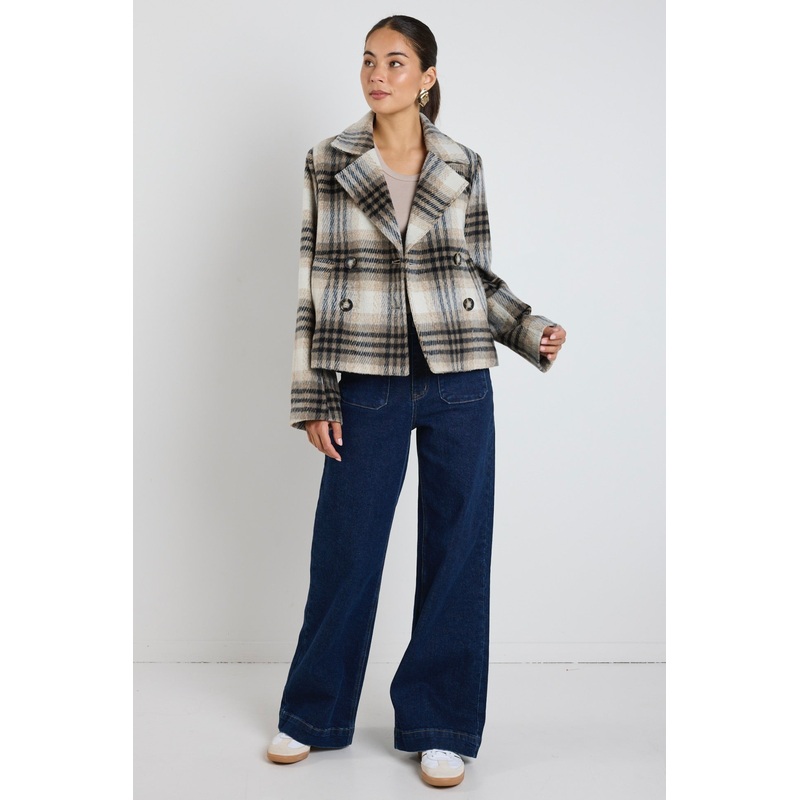 Rider Charcoal Check Short Double Breasted Coat