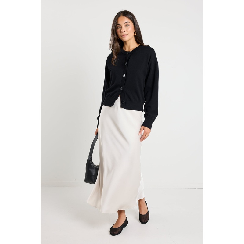 Rosette Pearl Satin Bias Midi Skirt
