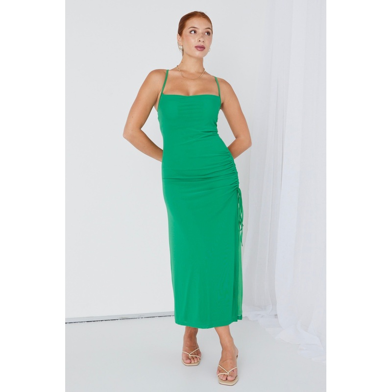Siren Bright Green Ruched Side Party Dress