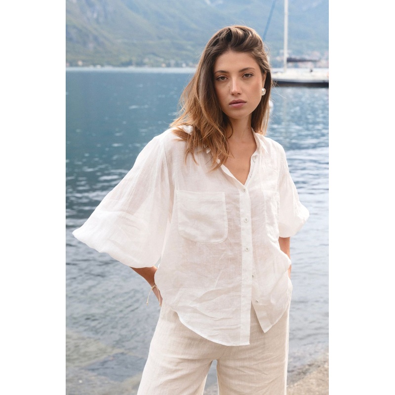 Sojourn Ivory Ramie Oversized Coverup Shirt
