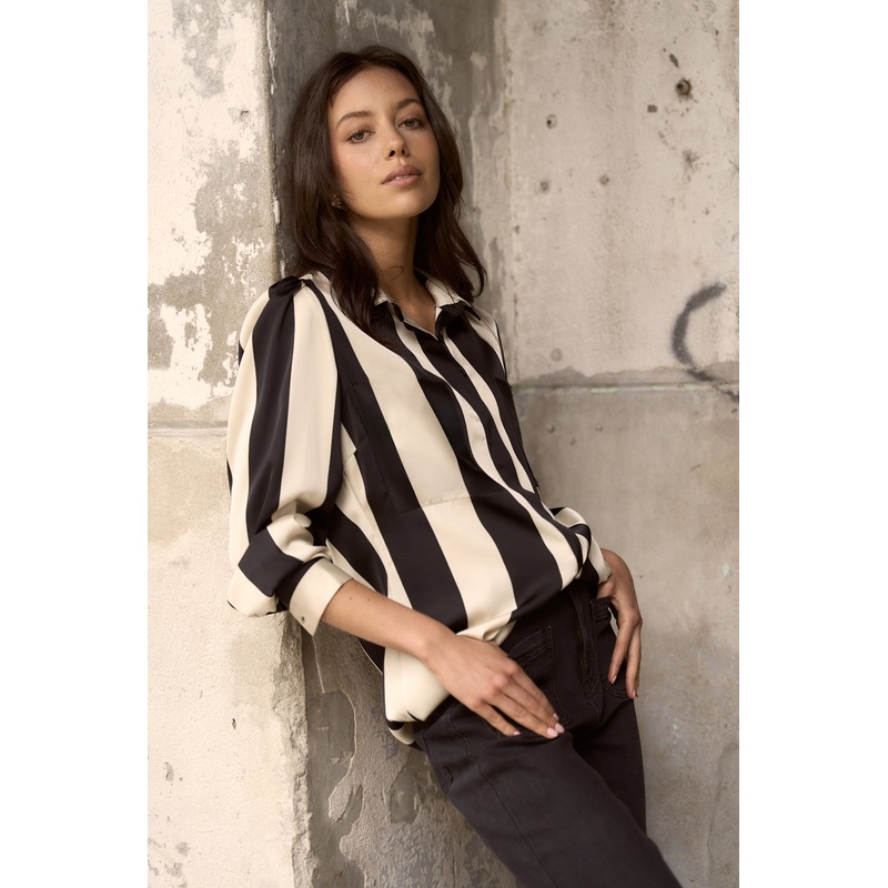 Solidify Black Sand Stripe LS Blouse