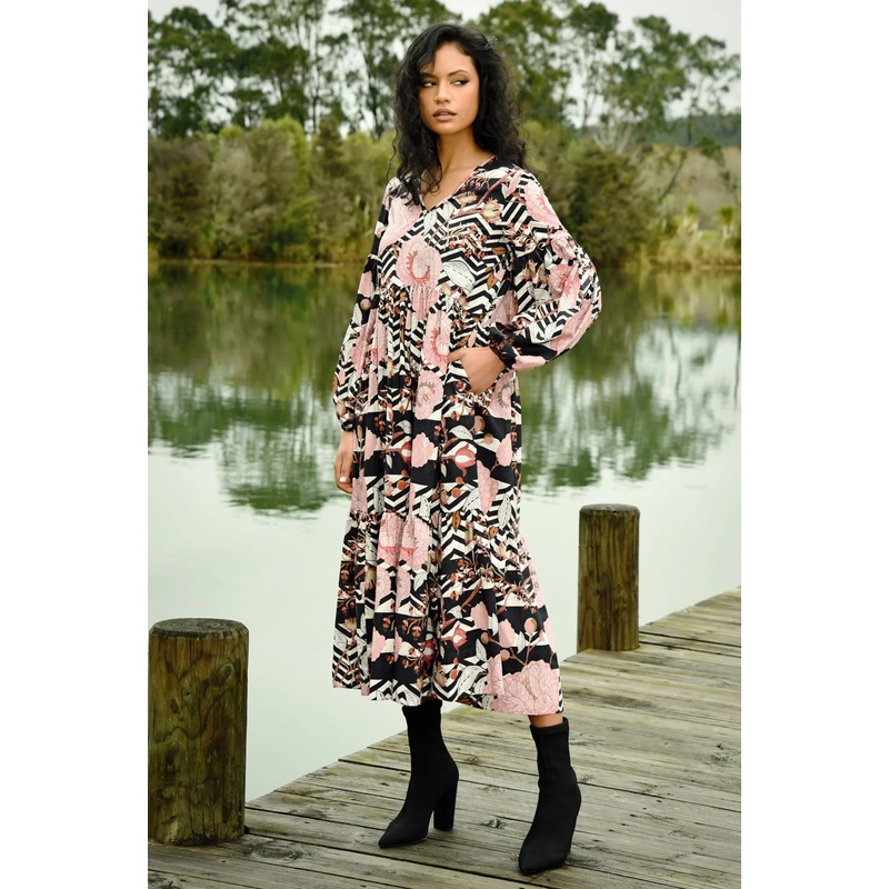 Swept Away Pink Floral Midi Dress