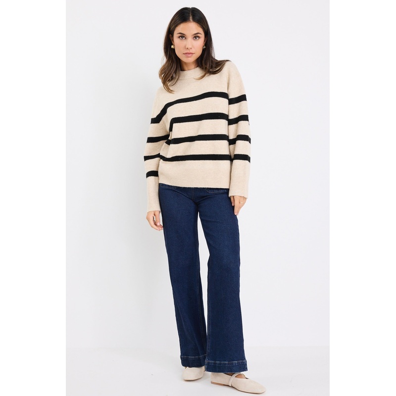 True Oat Black Stripe Crew Knit Jumper