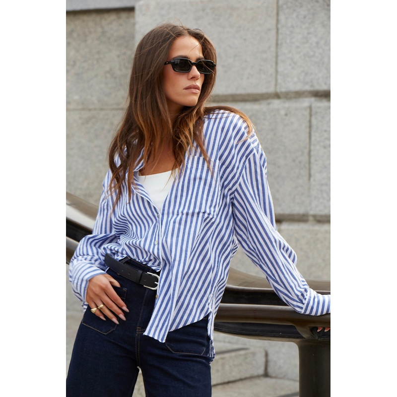 You Got This Blue Stripe Cotton Oversized Shirt