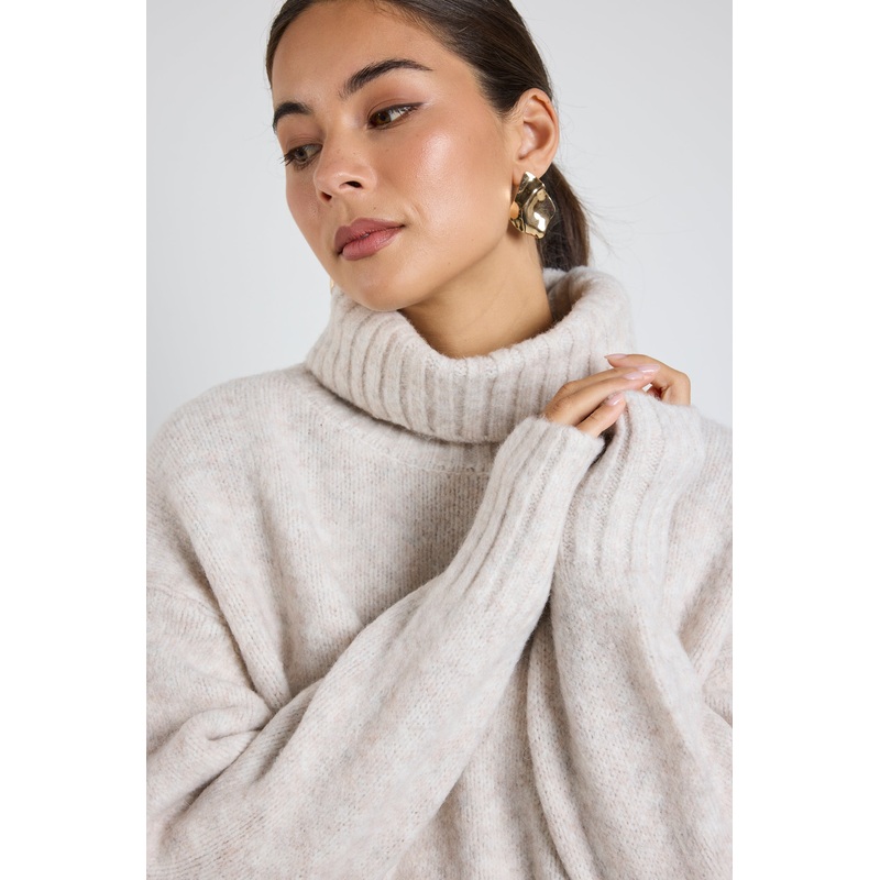 Zealous Oat Marle Roll Neck Super Soft Knit Jumper