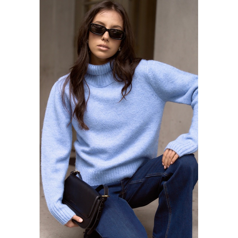 Alliance Ice Blue Soft Knit Roll Neck Jumper