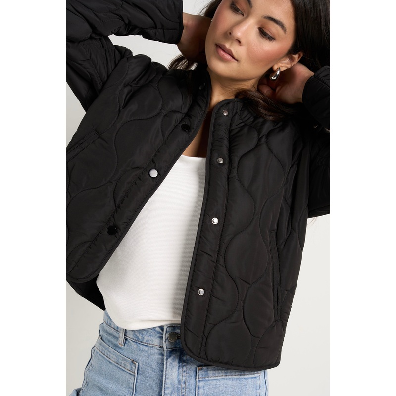 Apex Black Collarless Puffer Jacket