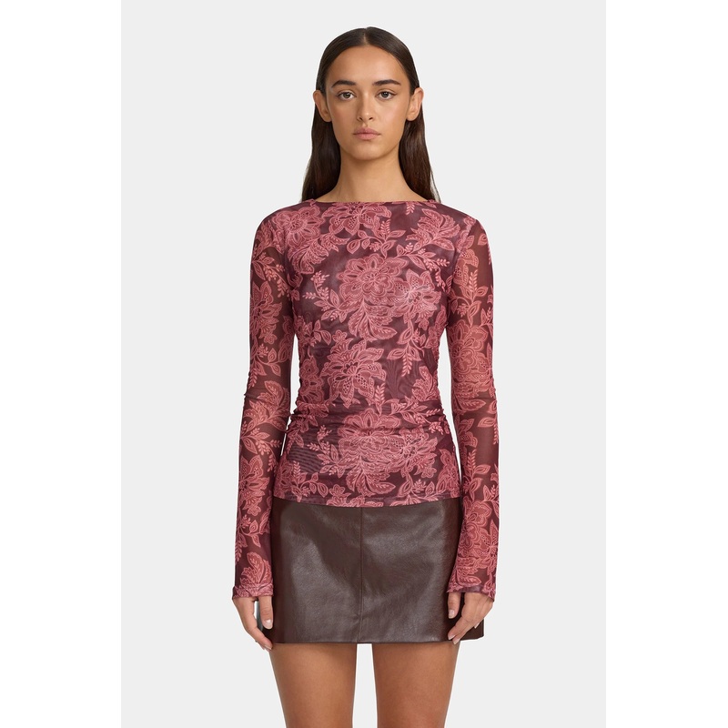 Azalea Plum Paisley Mesh Top