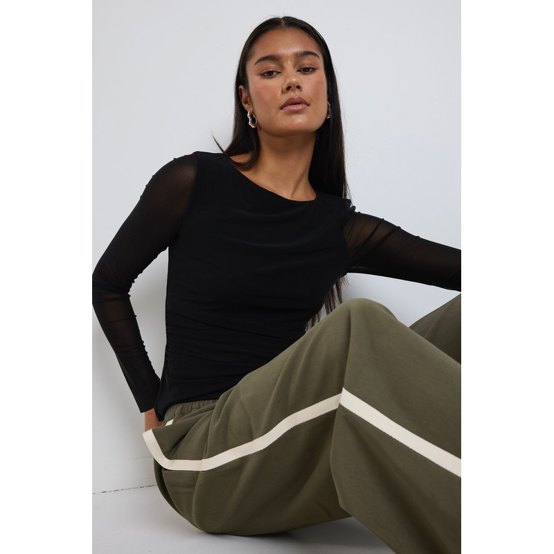 Bravo Black Mesh Long Sleeve Top