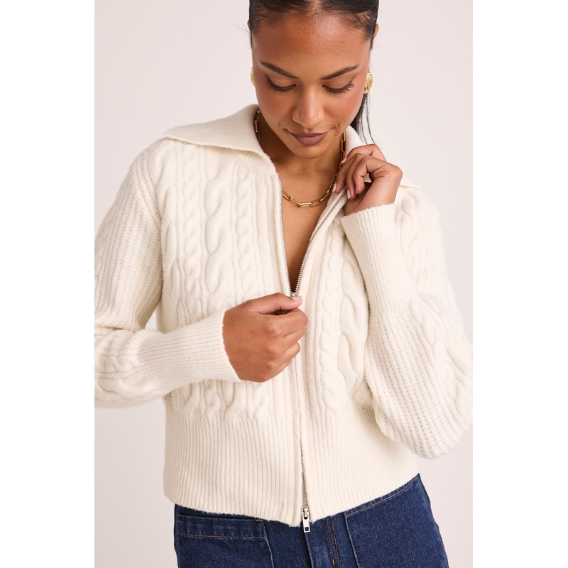 Central Ivory Zip Through Knit Jumper