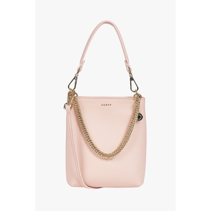Coco Blush Leather Bucket Bag with Gold Chain