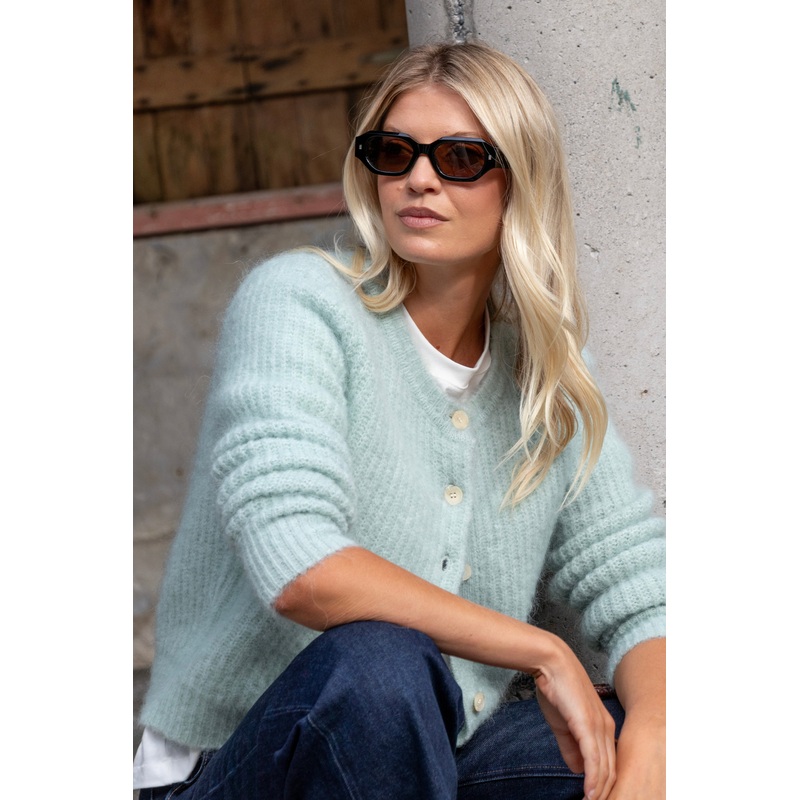 Compound Sea Foam Mohair Blend Crewneck Cardigan