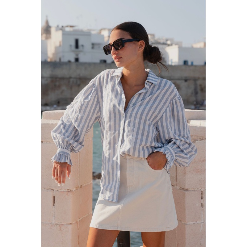 Connection Blue Stripe Drop Shoulder LS Shirt