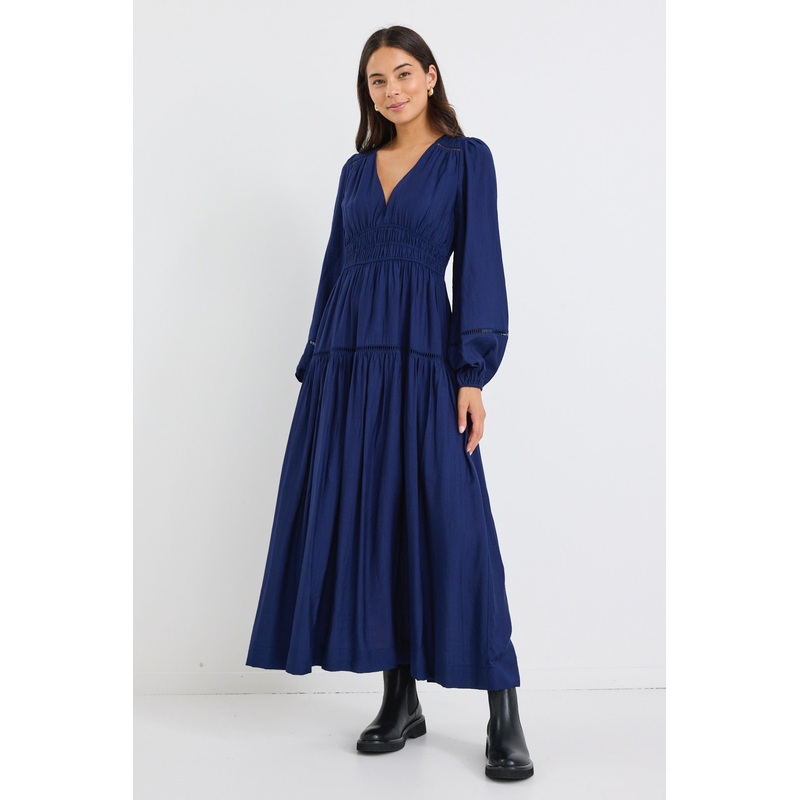 Divine Navy Balloon Sleeve Floaty Maxi Dress