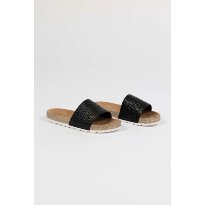 Dream Black Raffia Slide